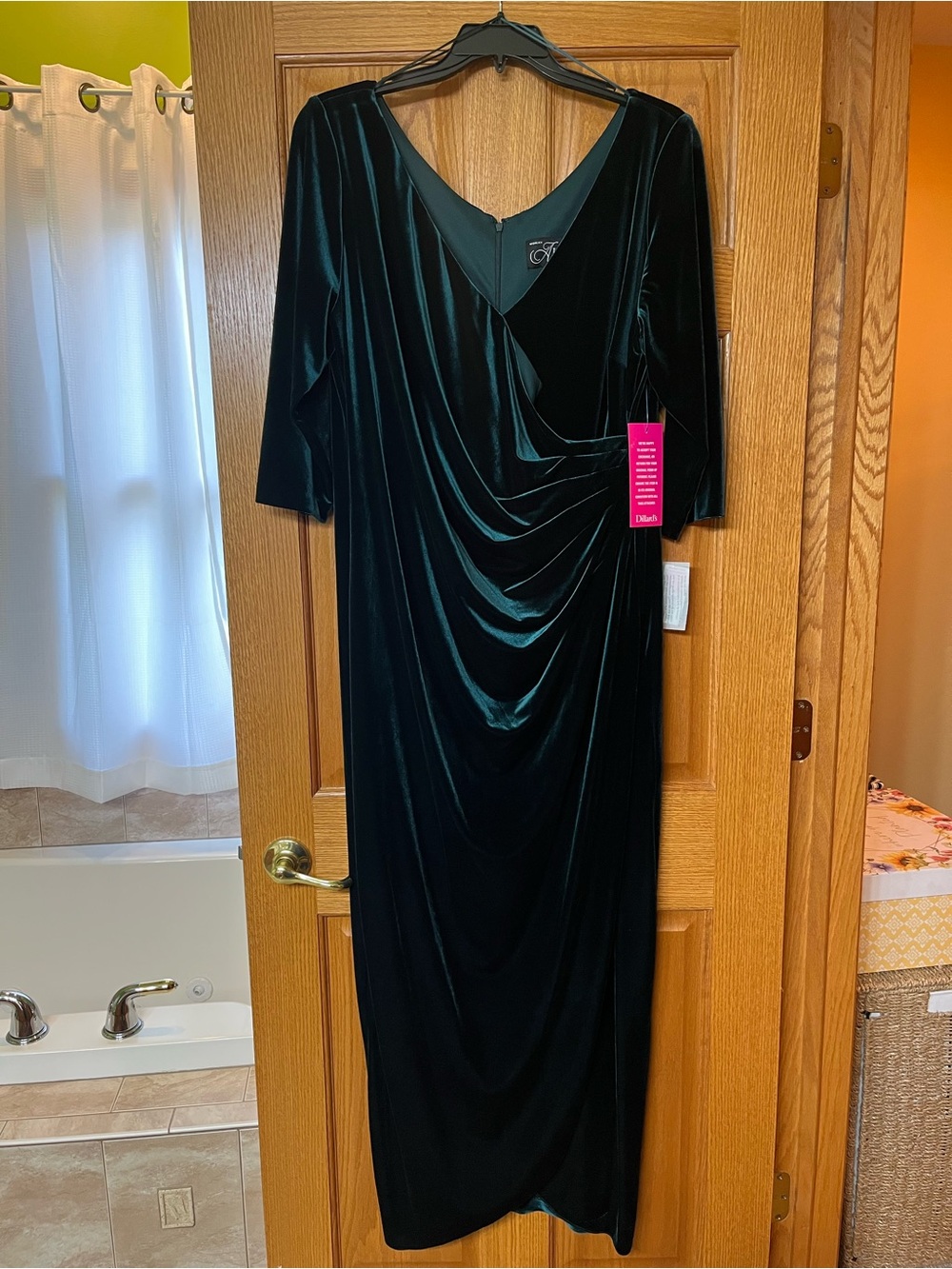 Alex Evenings Dark Green Velvet Draped Long Sleeve Dress